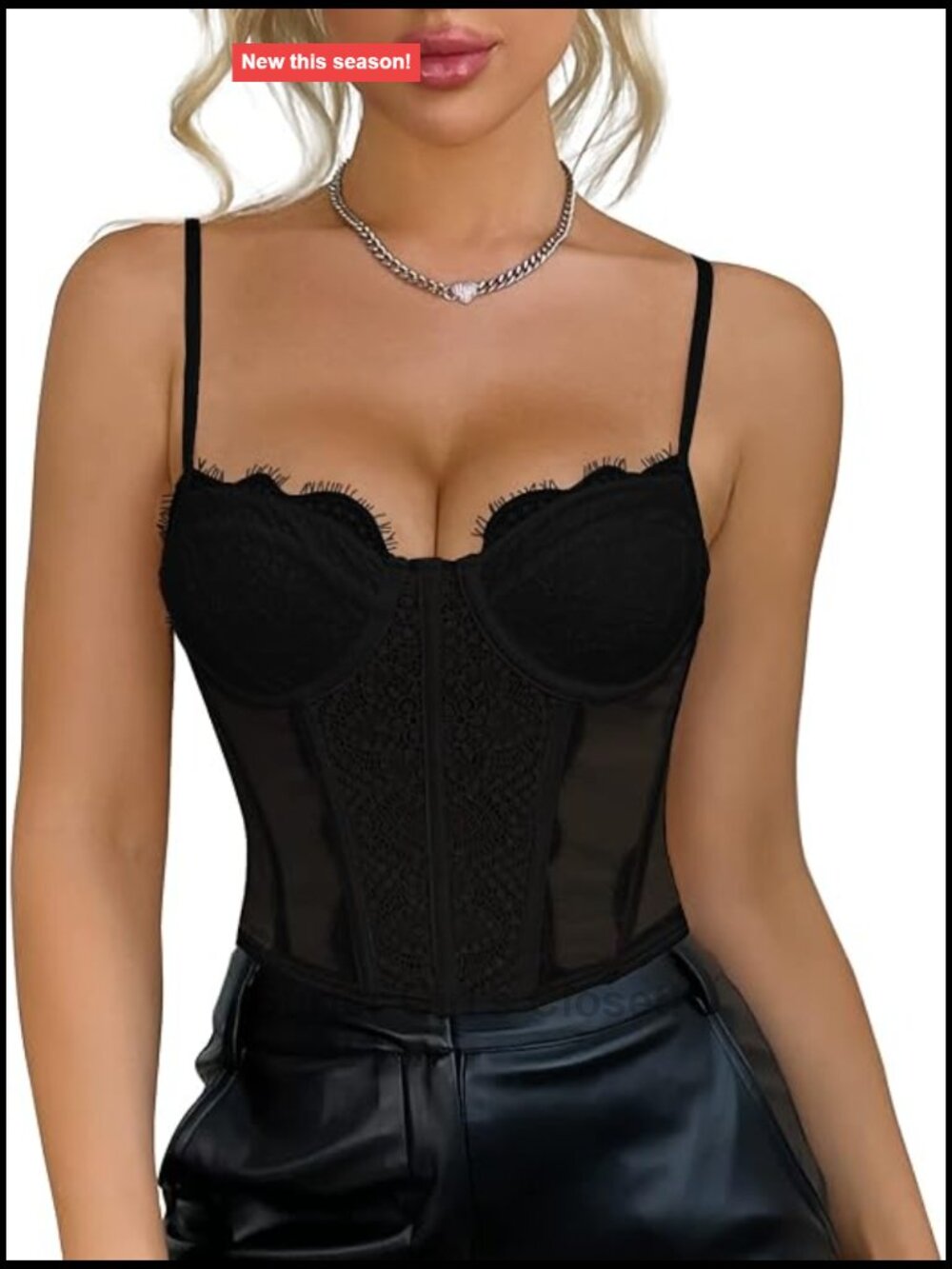 Lace Mesh Bustier Corset Crop Top Fish Boned Sheer Spaghetti Strap